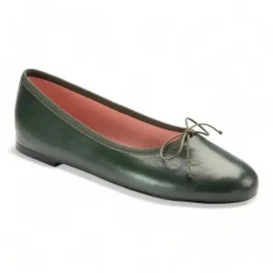49788 - Green Leather Teens Bow Shoe