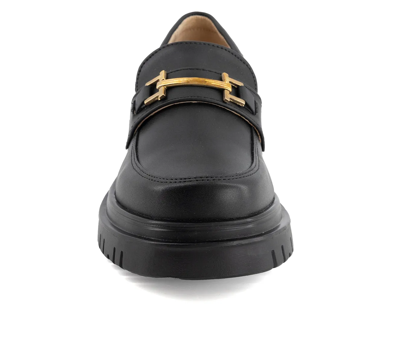 Andrea Women's Black Penny Loafers with Golden Ornament 58645