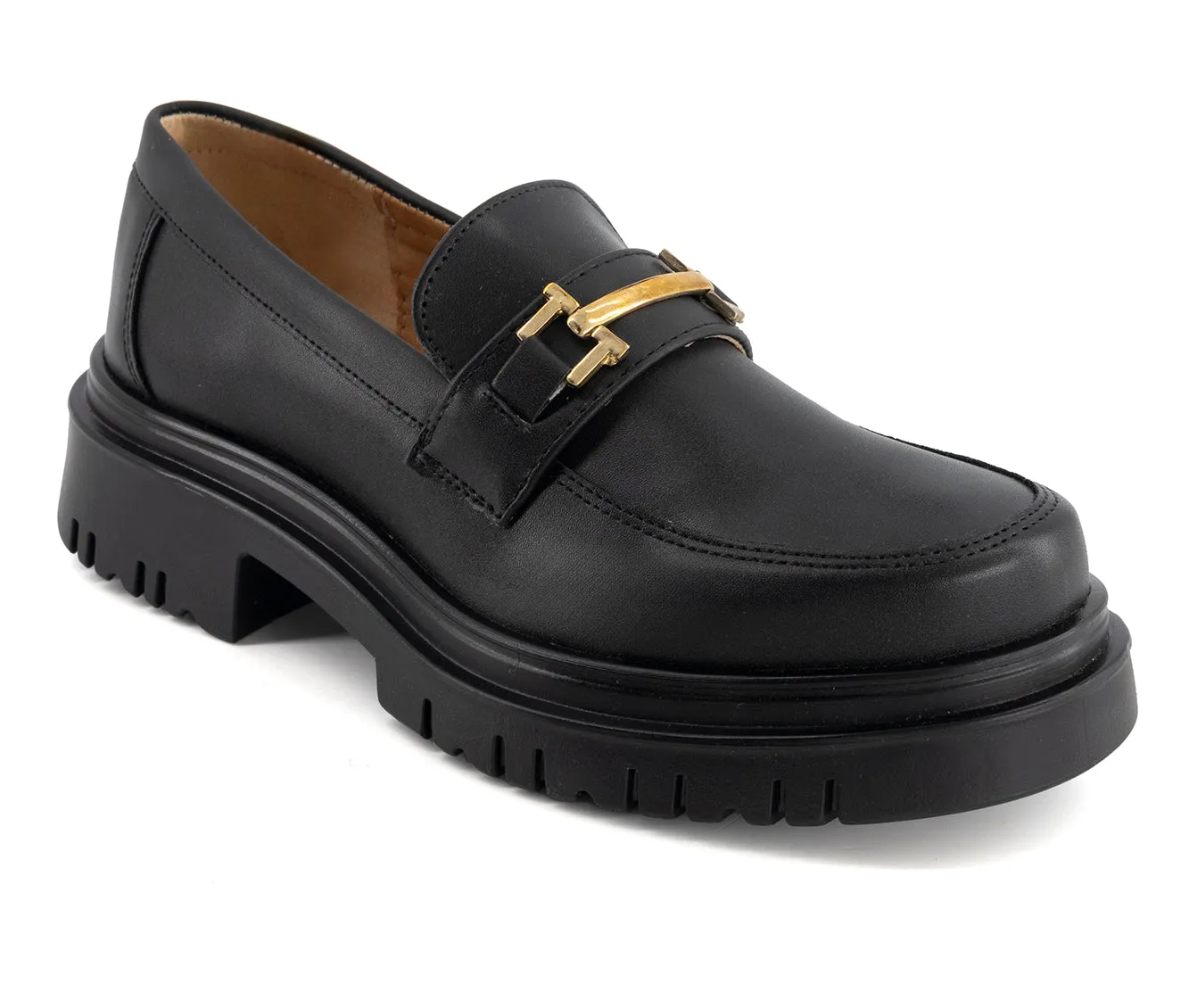 Andrea Women's Black Penny Loafers with Golden Ornament 58645