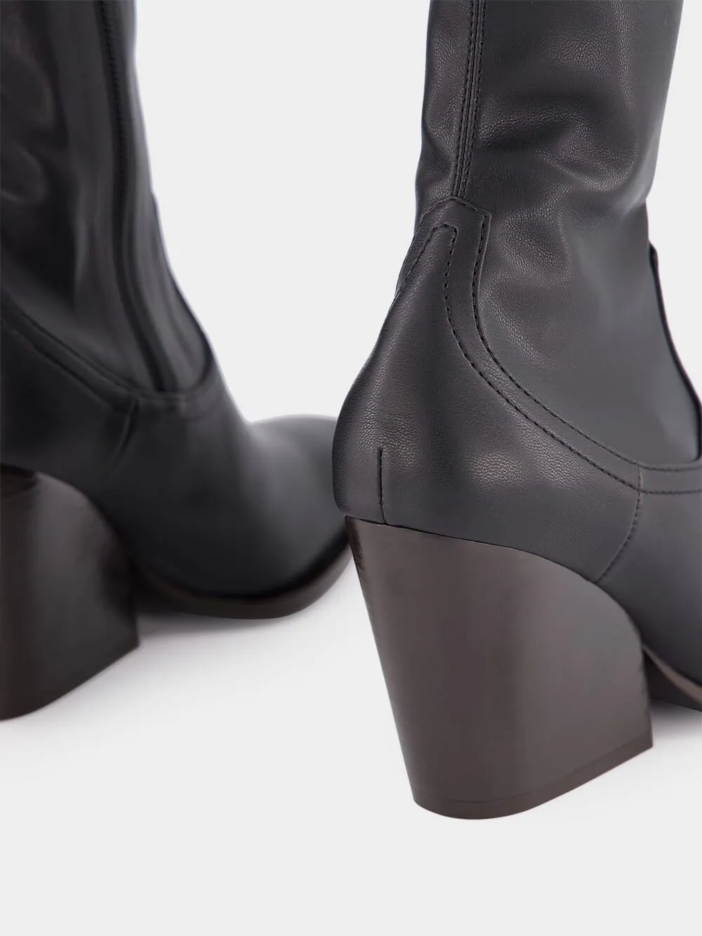 Black Cowboy Stretch High-Heel Booties