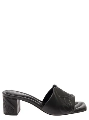 Black Slip-On Sandals With Embossed Logo In Padded Leather