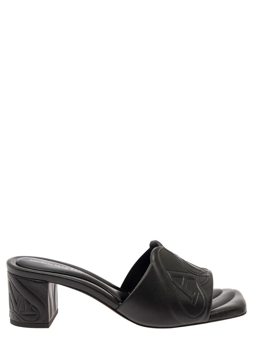 Black Slip-On Sandals With Embossed Logo In Padded Leather