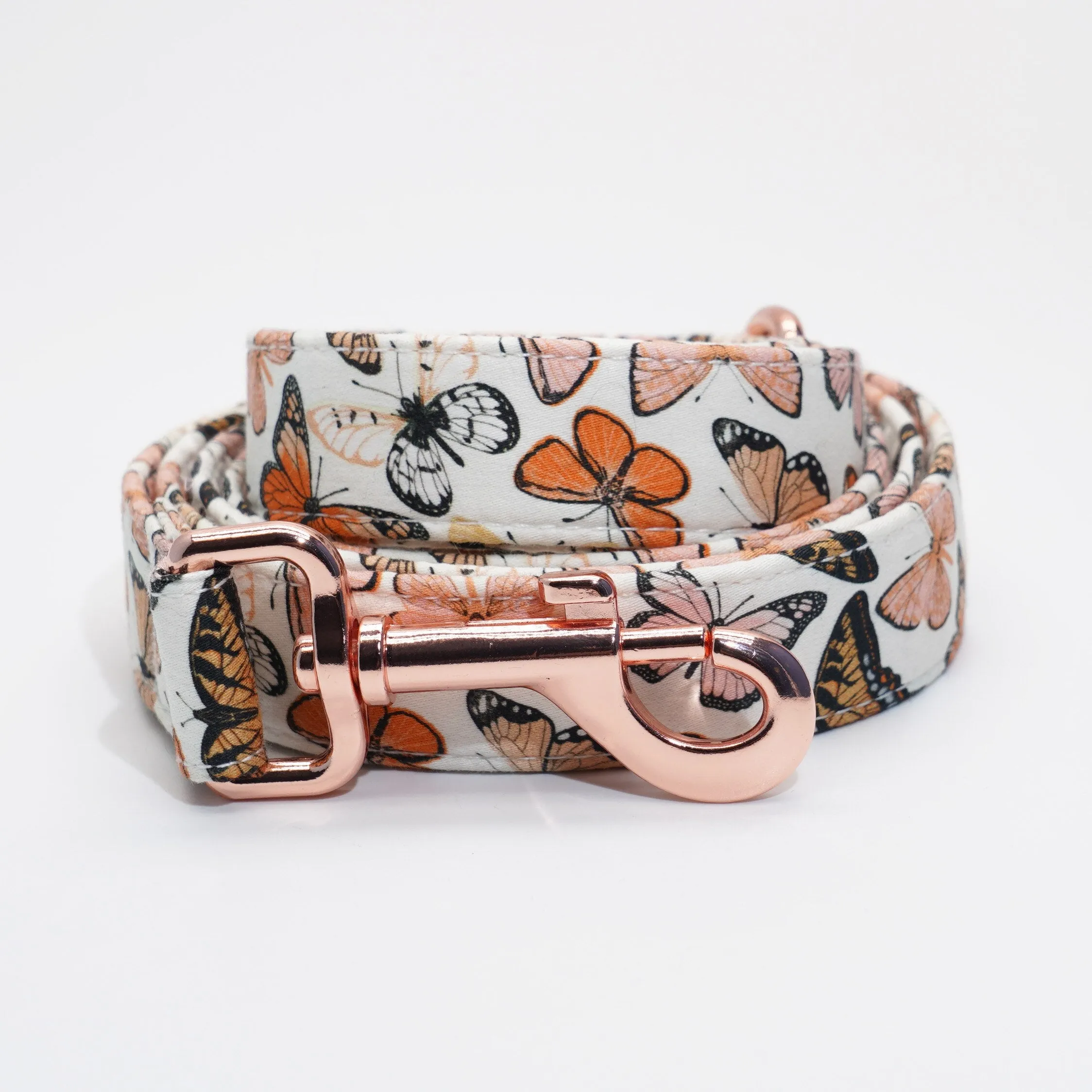 Breezy Butterflies Set: Personalized Flower Collar/Bow collar, Harness, Leash, Poopbag, And Bandana.