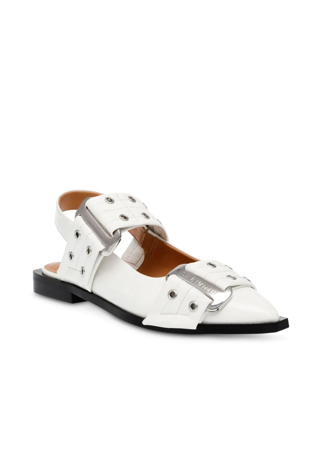 Buckle Stud Flat Shoe - White