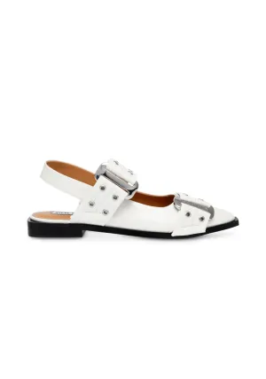 Buckle Stud Flat Shoe - White