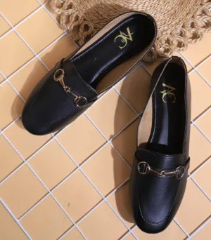 Buckled Casual Loafers For Women (Black)
