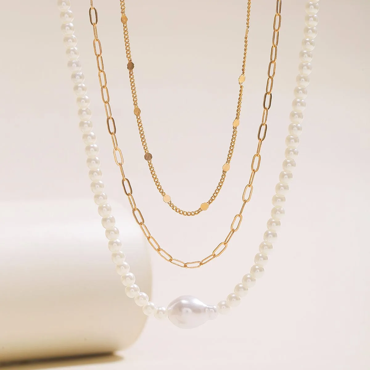 Chic Layered Pearl Chain Necklace Set
