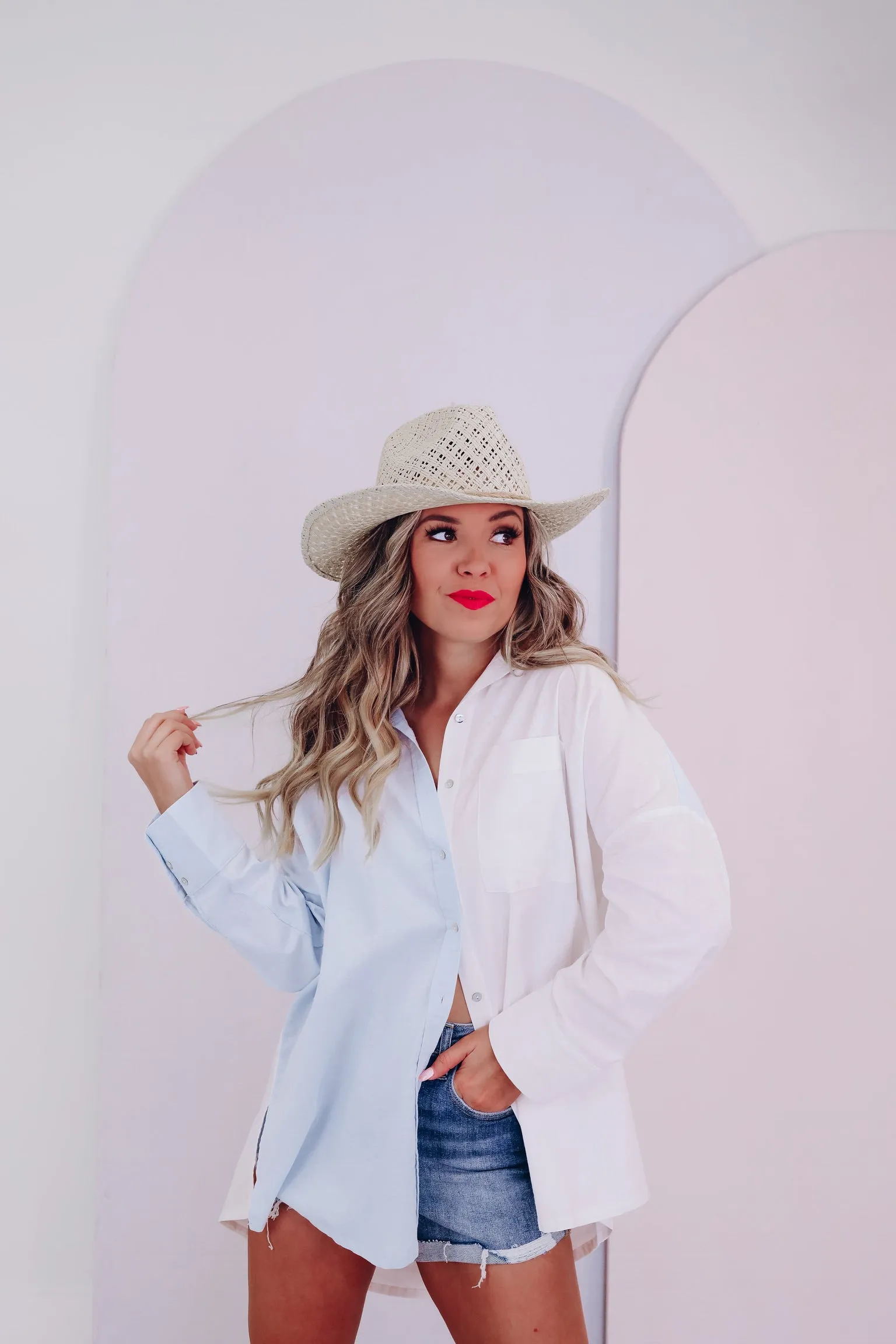 Coastal Color Block Button Up Shirt - Blue