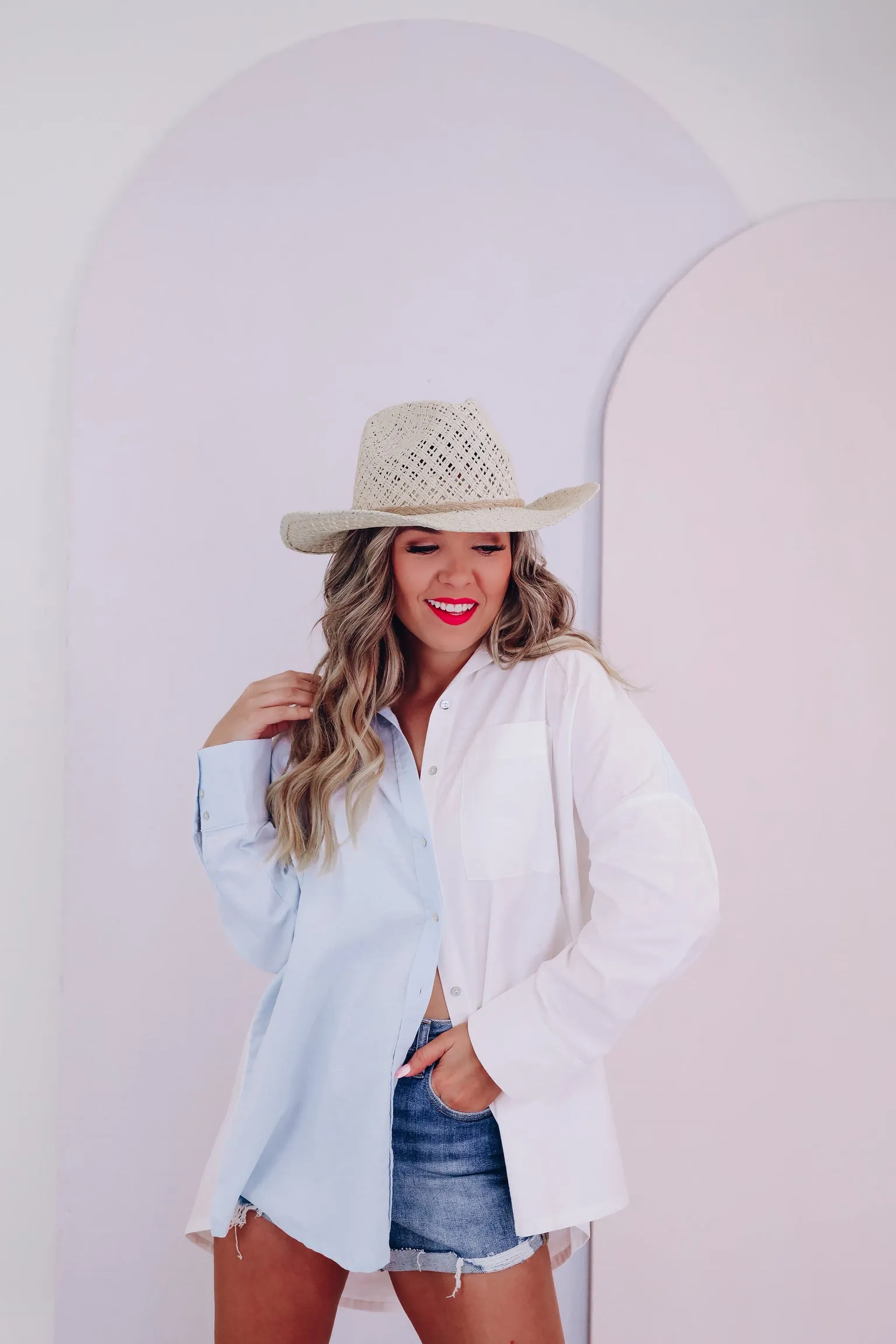 Coastal Color Block Button Up Shirt - Blue