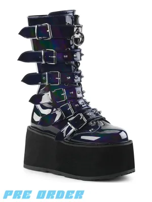 DEMONIA DAMNED-225 - BLACK HOLOGRAM VEGAN LEATHER ✰ PRE ORDER ✰