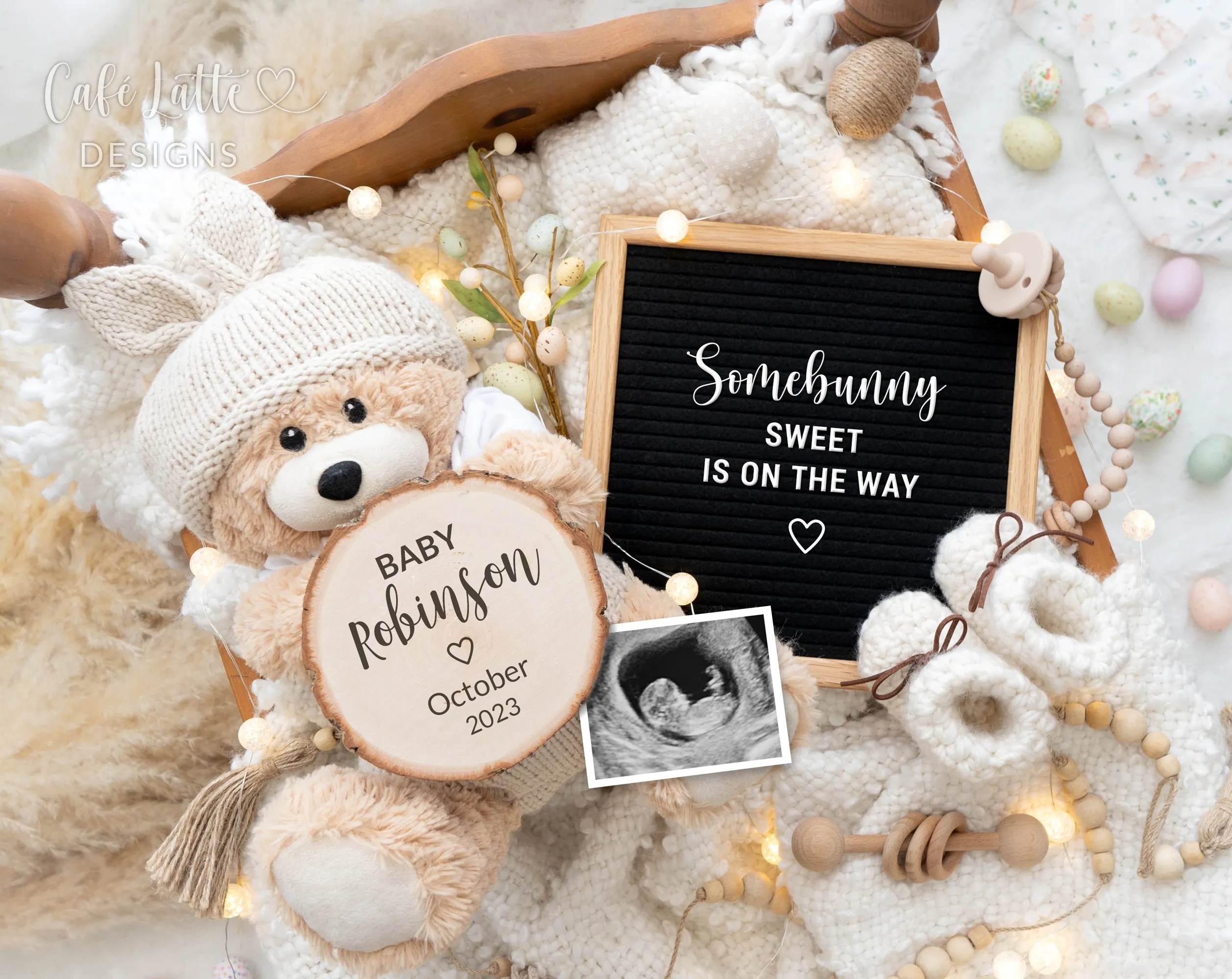 Easter Pregnancy Announcement Digital Reveal With Bunny Bear And Eggs