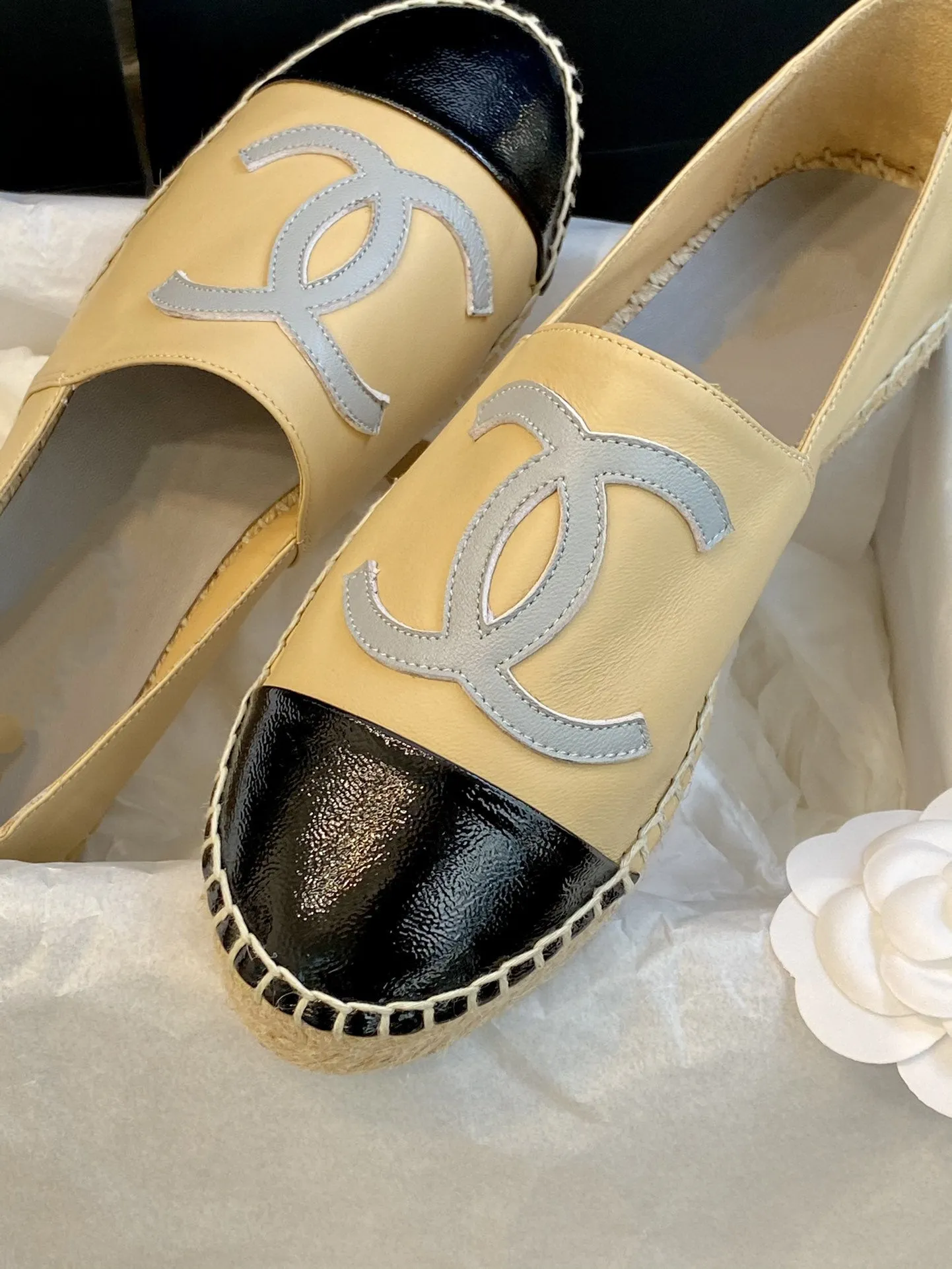 espadrilles beige balck lambskin