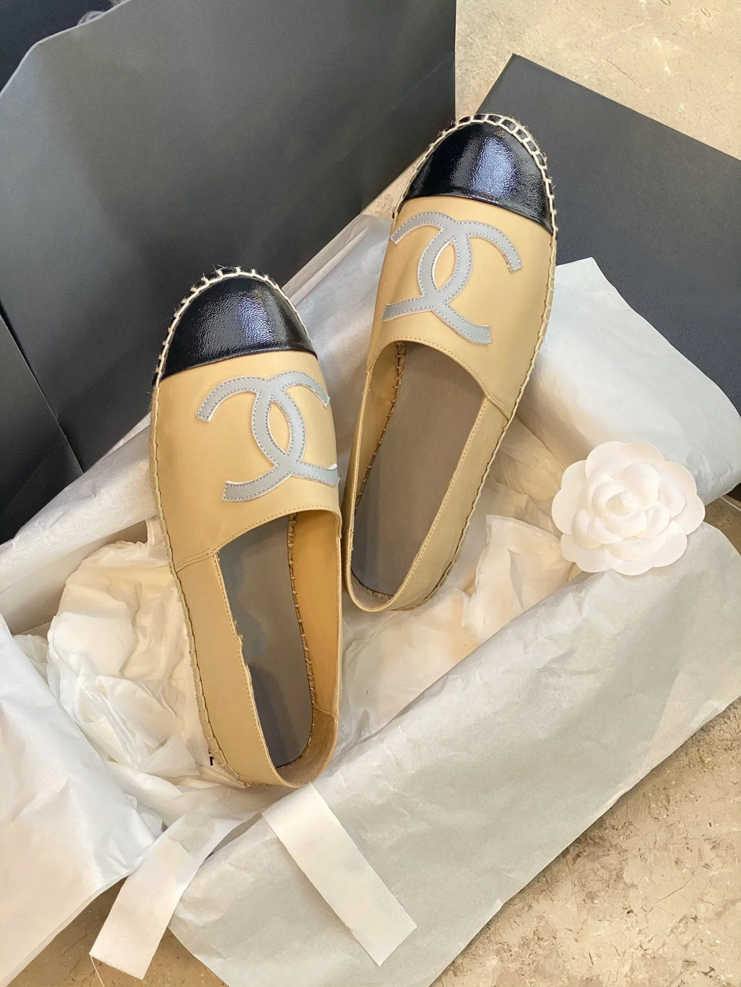 espadrilles beige balck lambskin