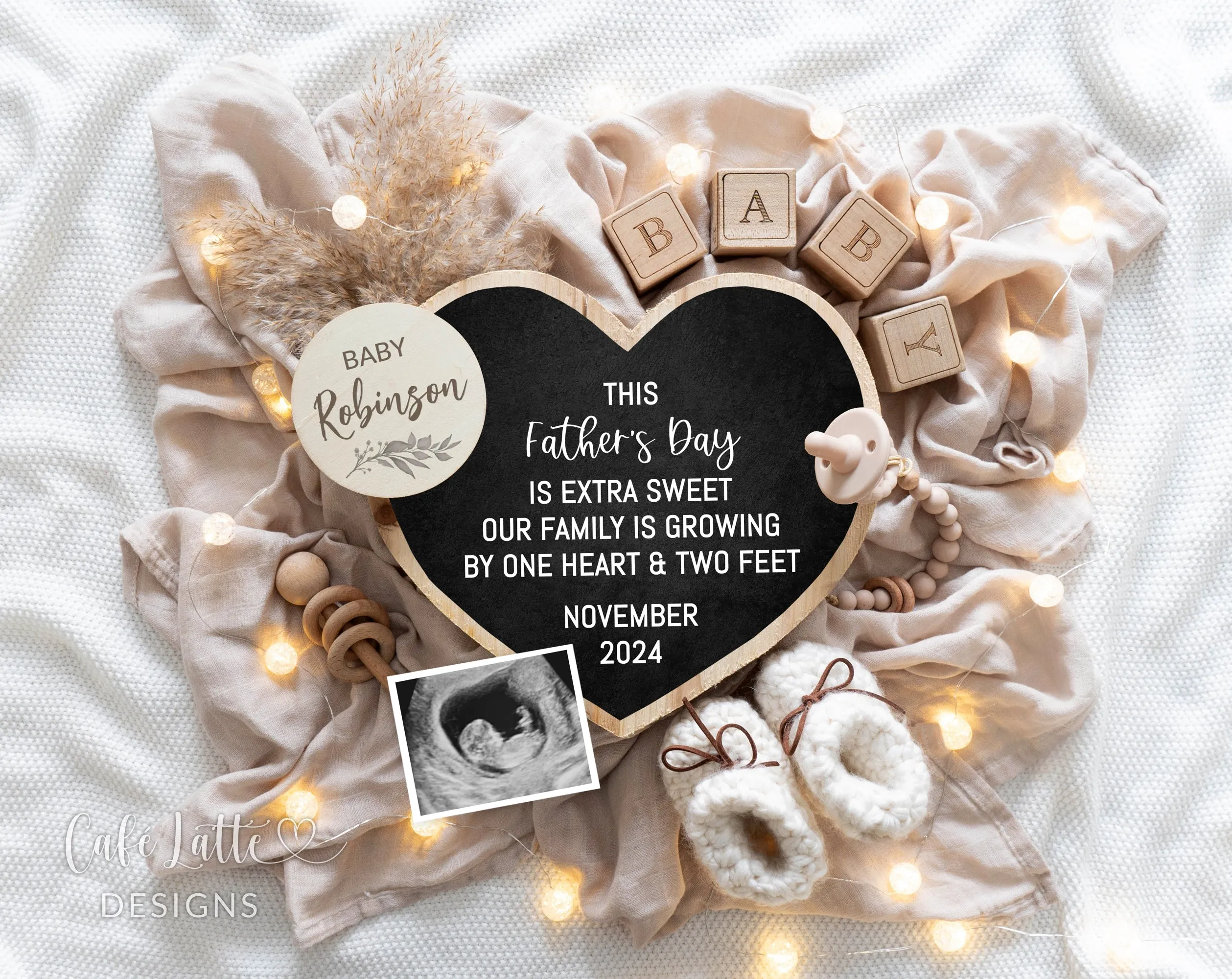 Fathers Day Pregnancy Announcement Digital For Social Media - Boho Heart