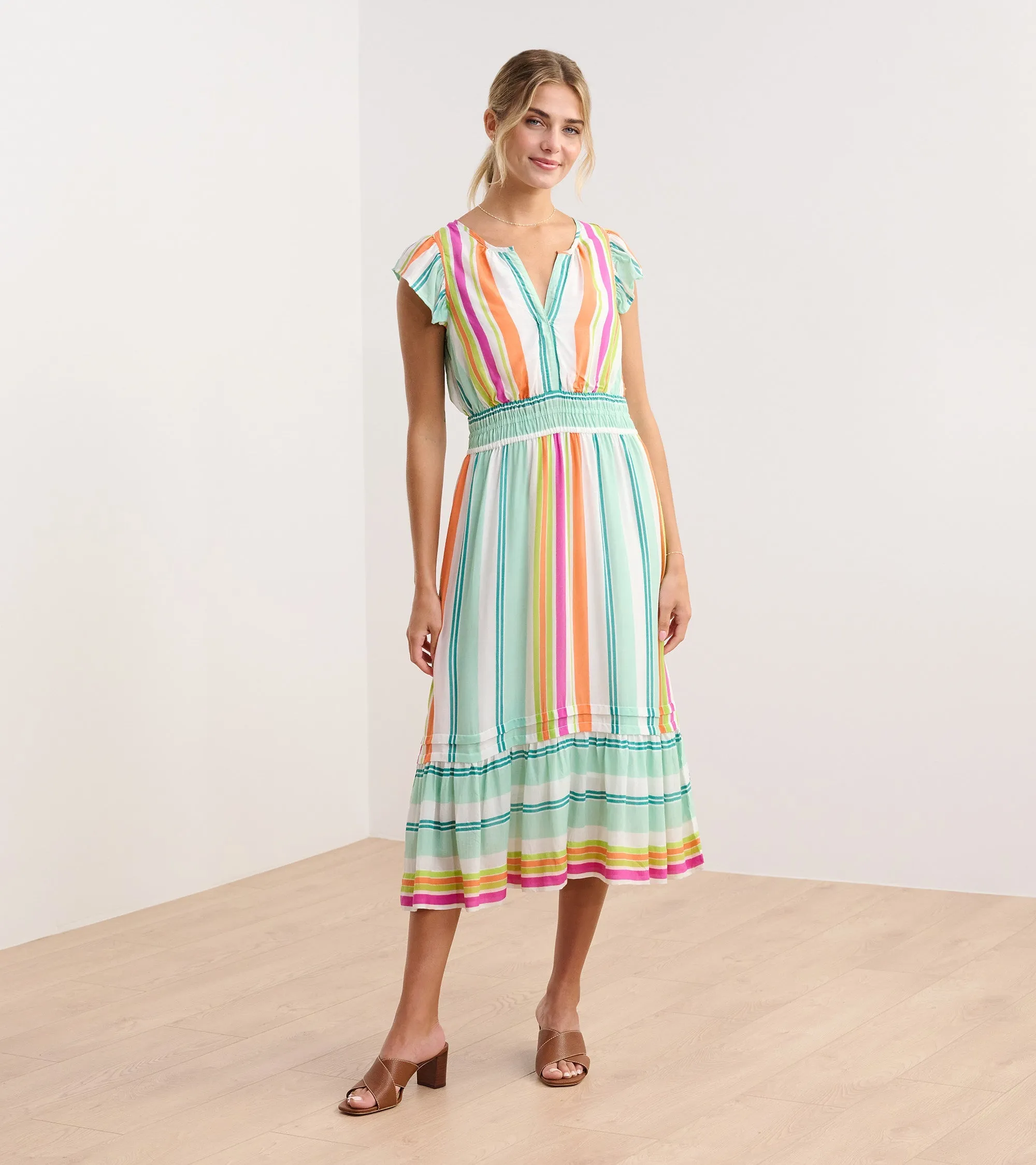Fiona Midi Dress - Sea Glass Stripes
