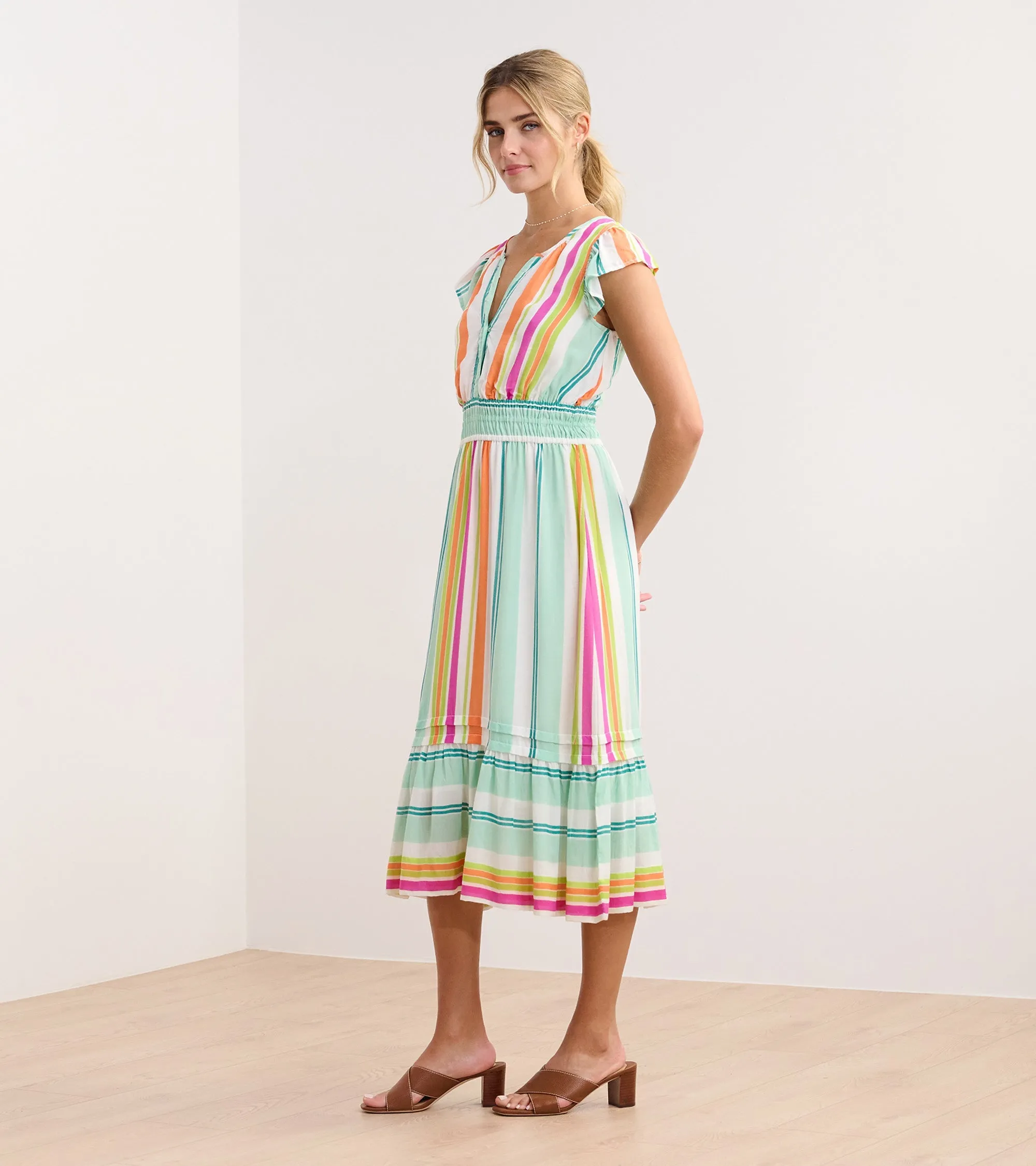 Fiona Midi Dress - Sea Glass Stripes