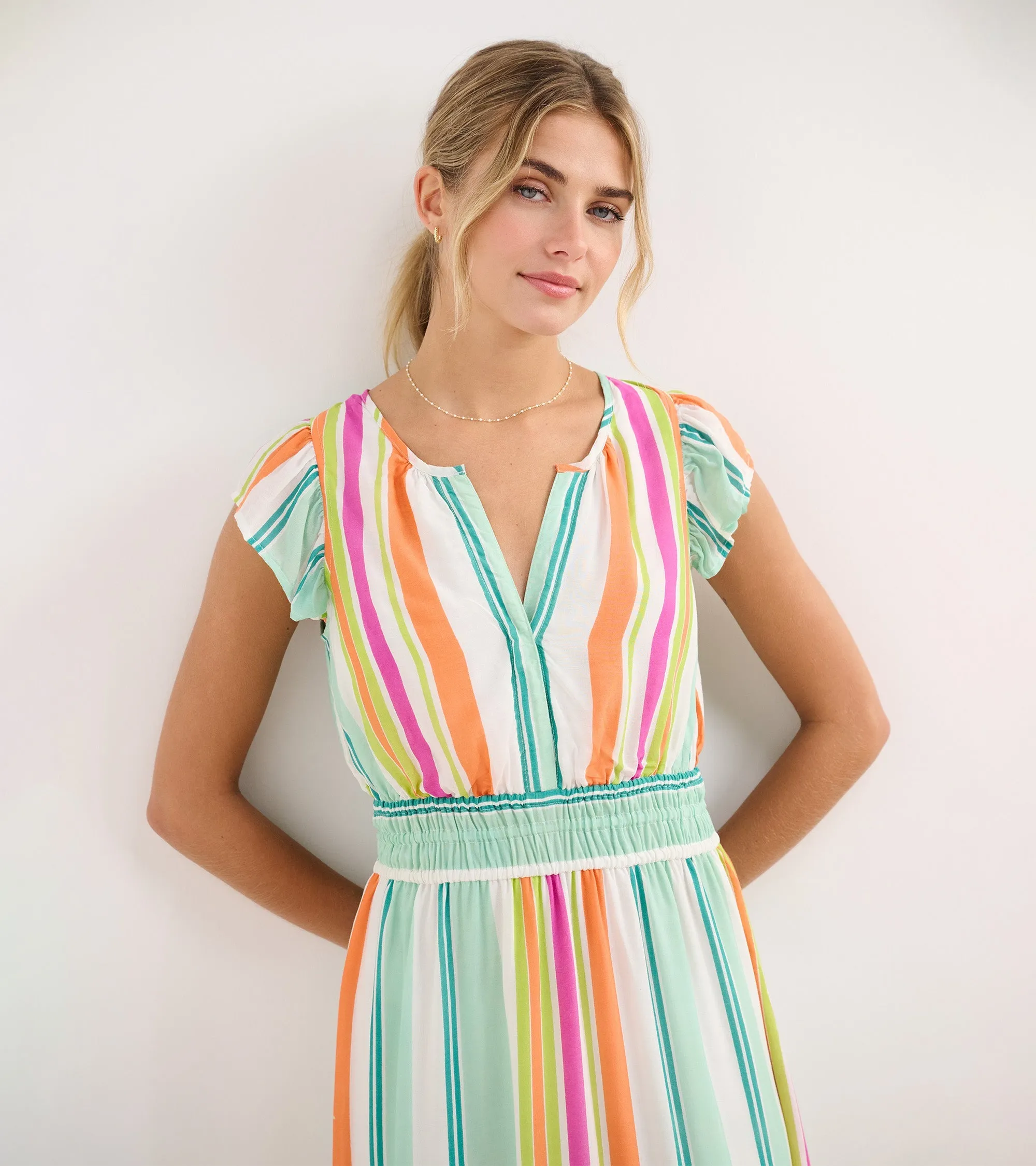 Fiona Midi Dress - Sea Glass Stripes