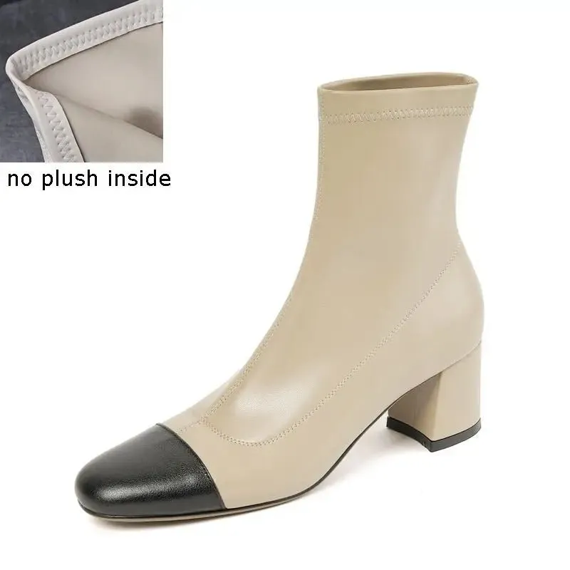 Flower Design Elastic Material Genuine Leather High Heel Women Boots