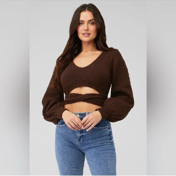 For Love and Lemons Amelia crop sweater brown size Small NWT