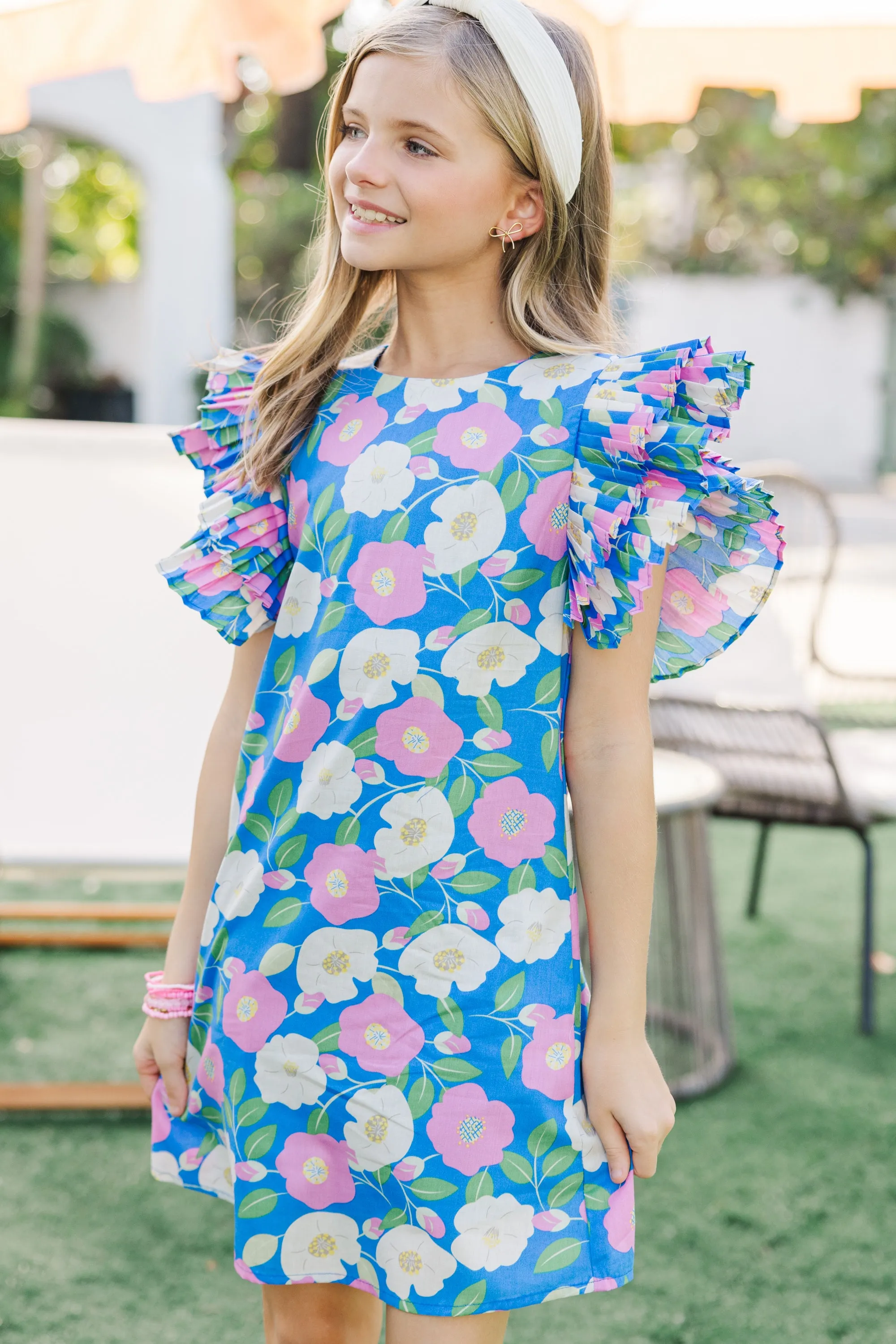 Girls: What A Vision Blue Floral Ruffled Dress