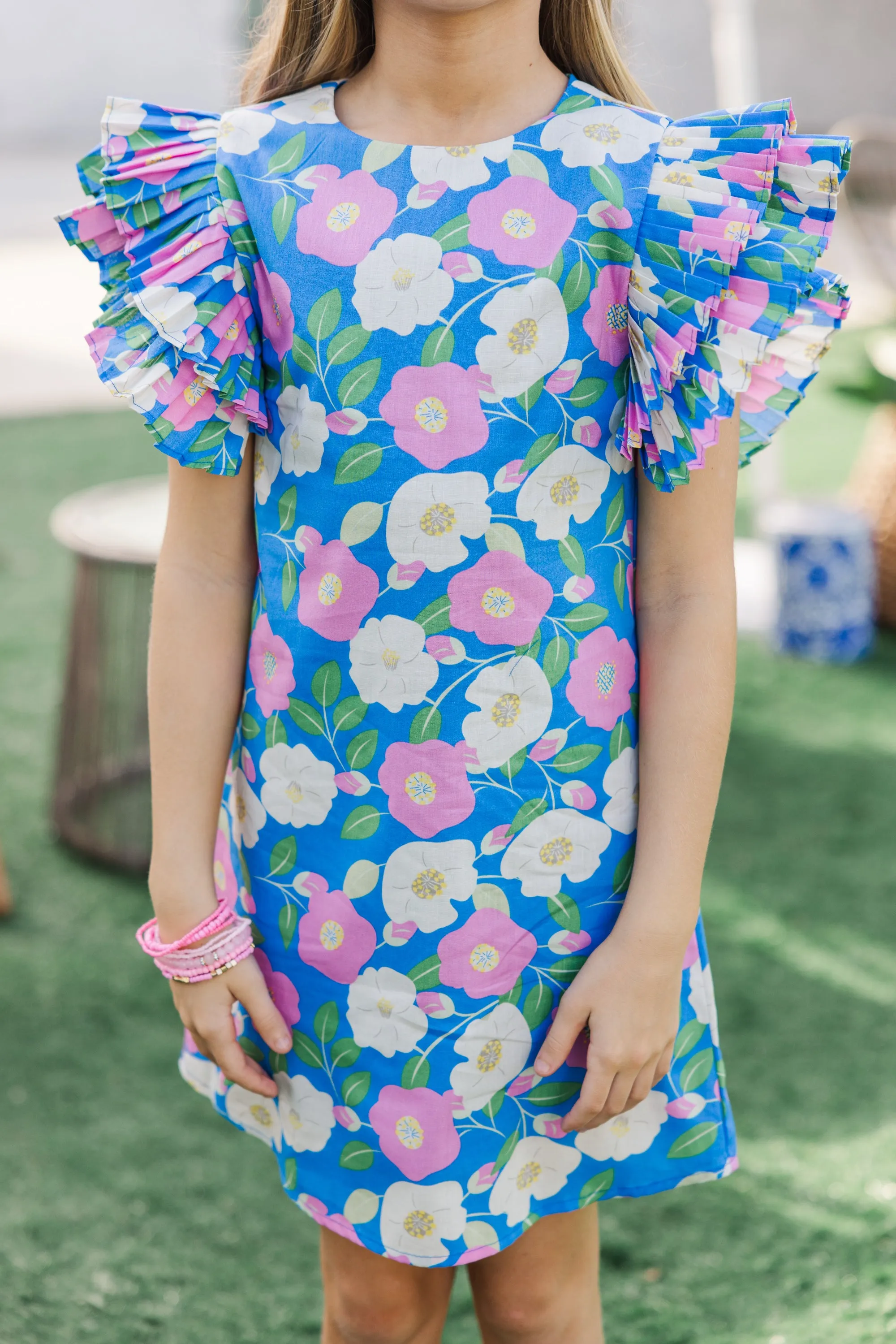 Girls: What A Vision Blue Floral Ruffled Dress