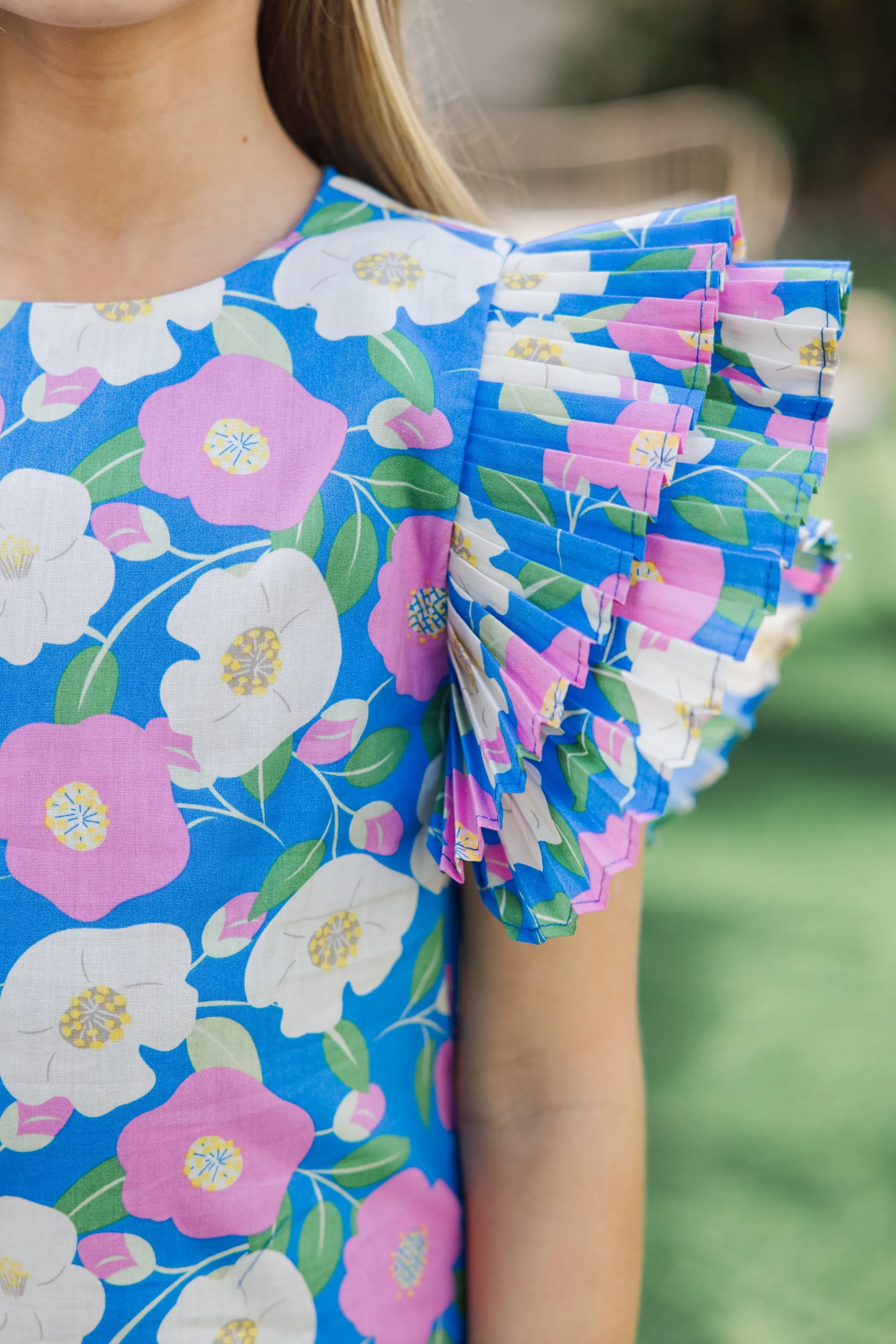 Girls: What A Vision Blue Floral Ruffled Dress
