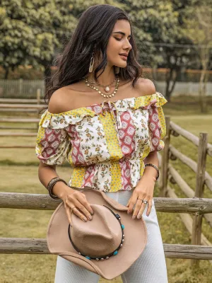 GYPSY-Boho Print Off-The-Shoulder Blouse