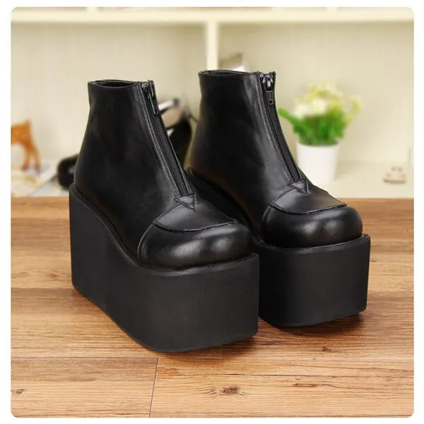 Japanese Harajuku Thick Heel Platform Wedge Lolita Cos Punk Boots for Girls PINK/RED