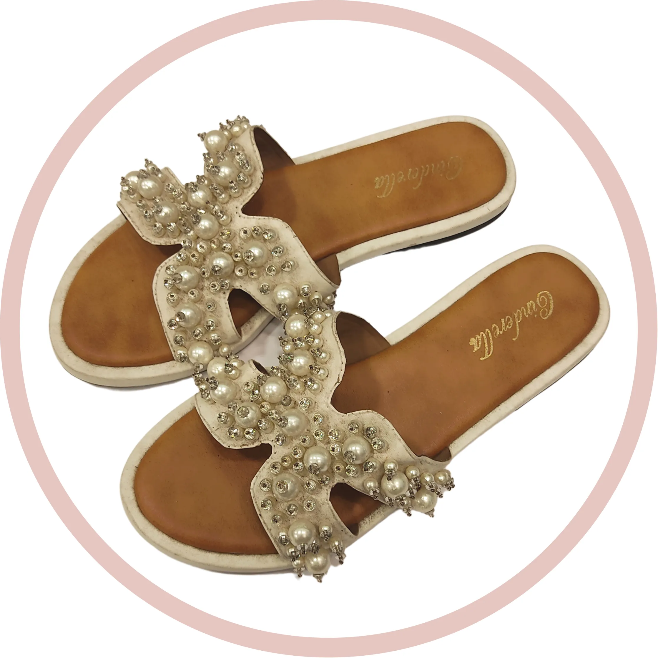 Jewel Embellished White Slides