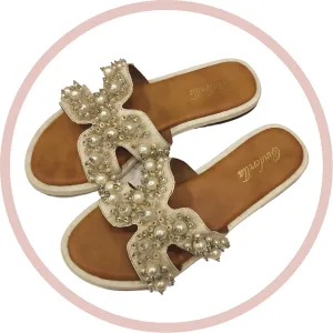Jewel Embellished White Slides