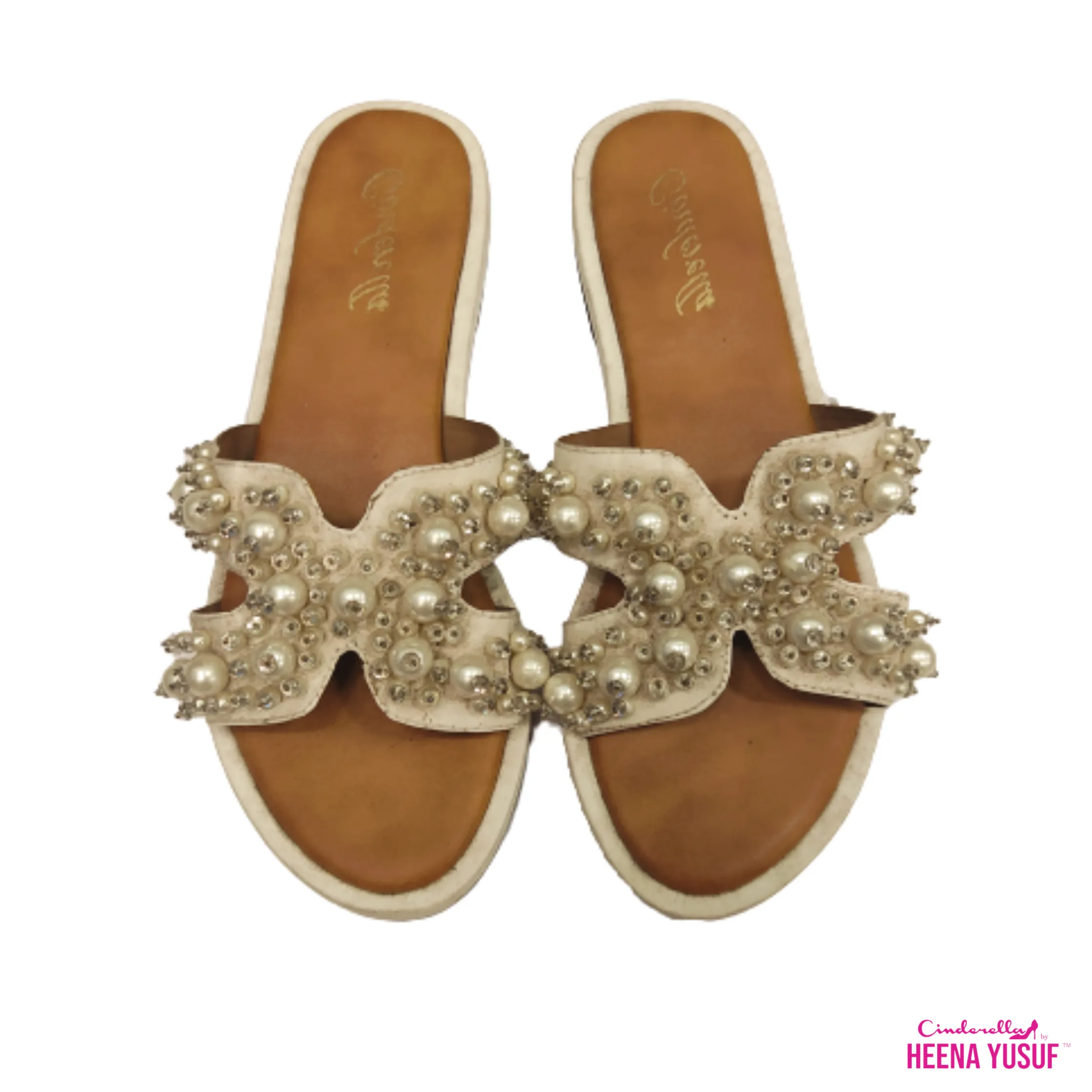 Jewel Embellished White Slides