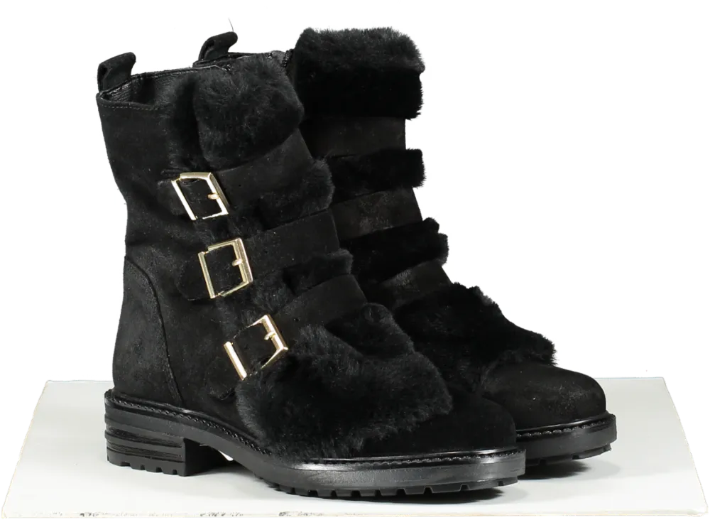 Kurt Geiger Black Fur Trim Low Heel Biker Boots BNIB UK 2 EU 35 👠