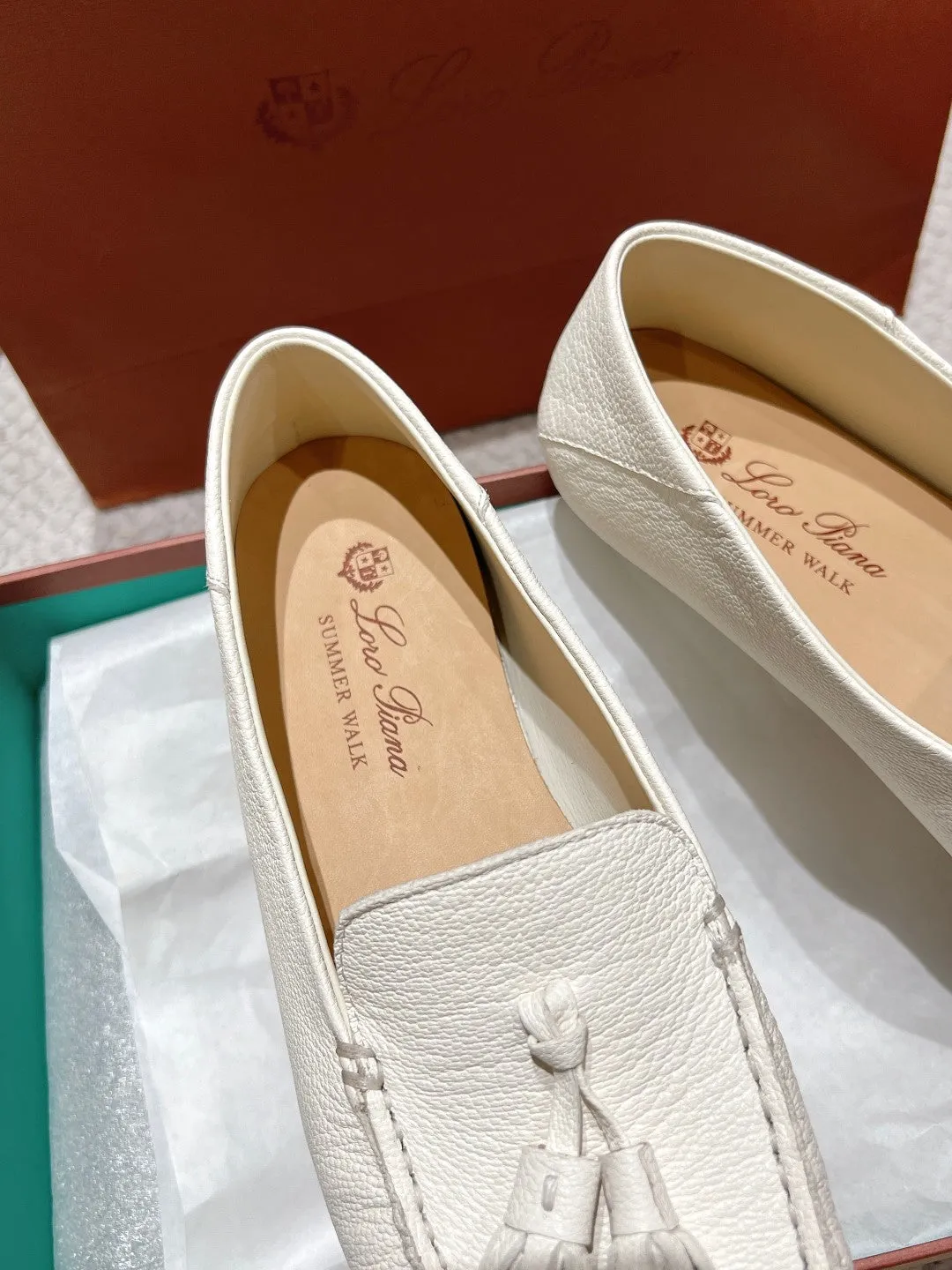 LP Dot sole walk mocassinown White Wrinkled Cowhide 215008