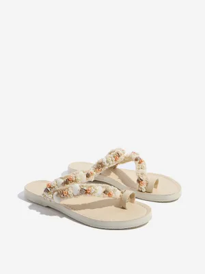 LUNA BLU Ivory Shell-Detailed Toe-Ring Sandals