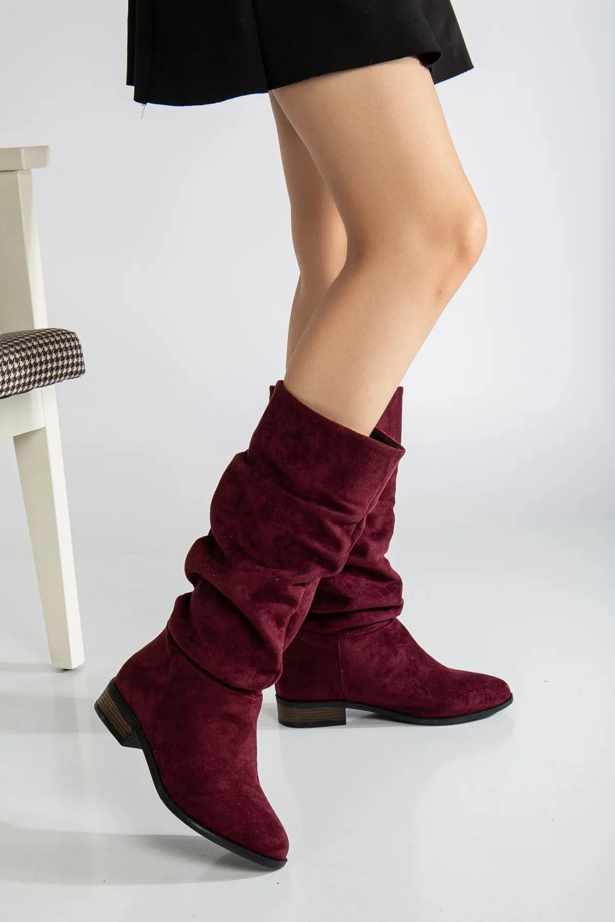 Maribel Vegan Suede Slouchy Boots | Brick Red