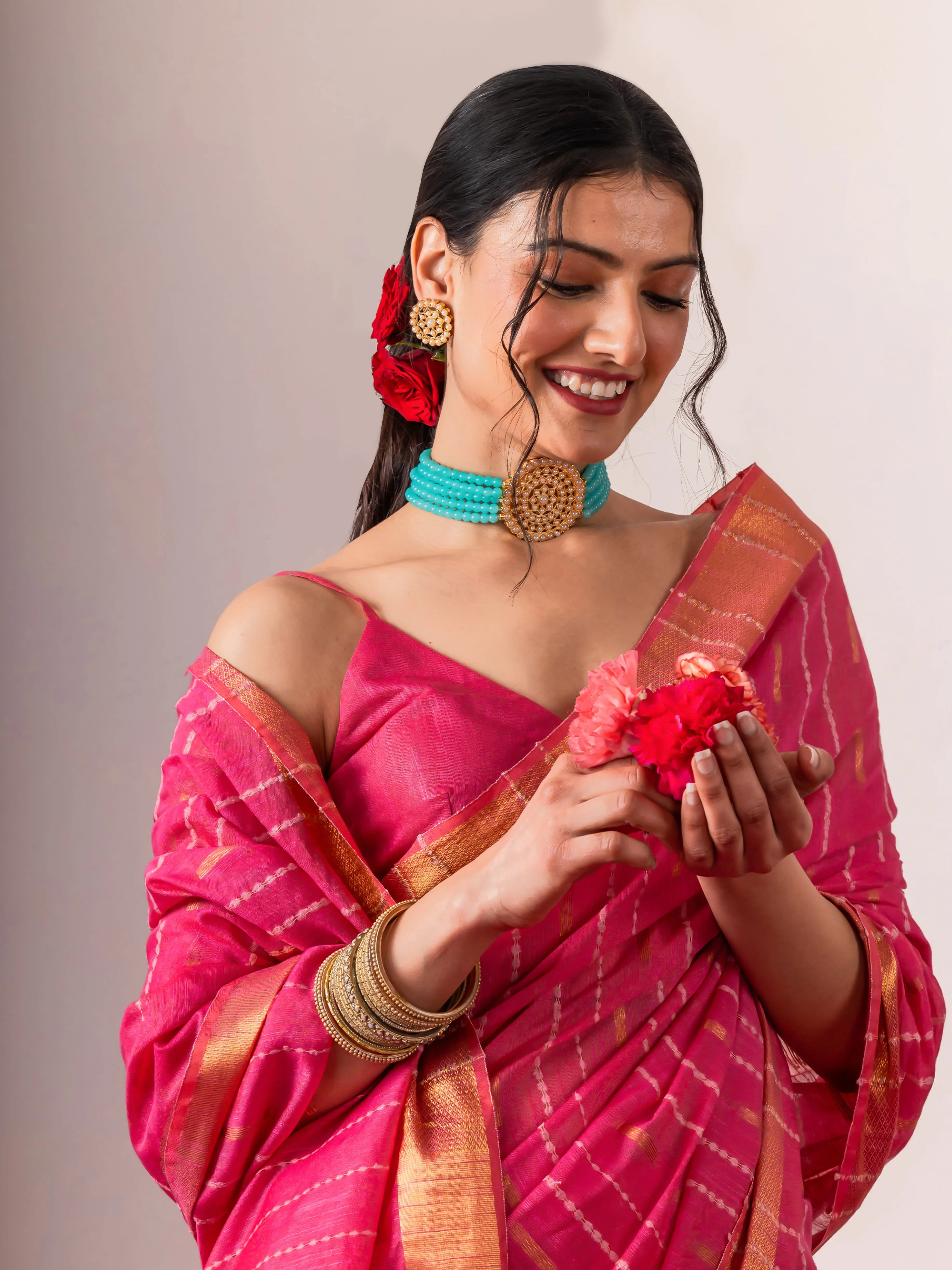Masoom Pink Soft Bhagalpur Silk Blend saree with Blouse Fabric