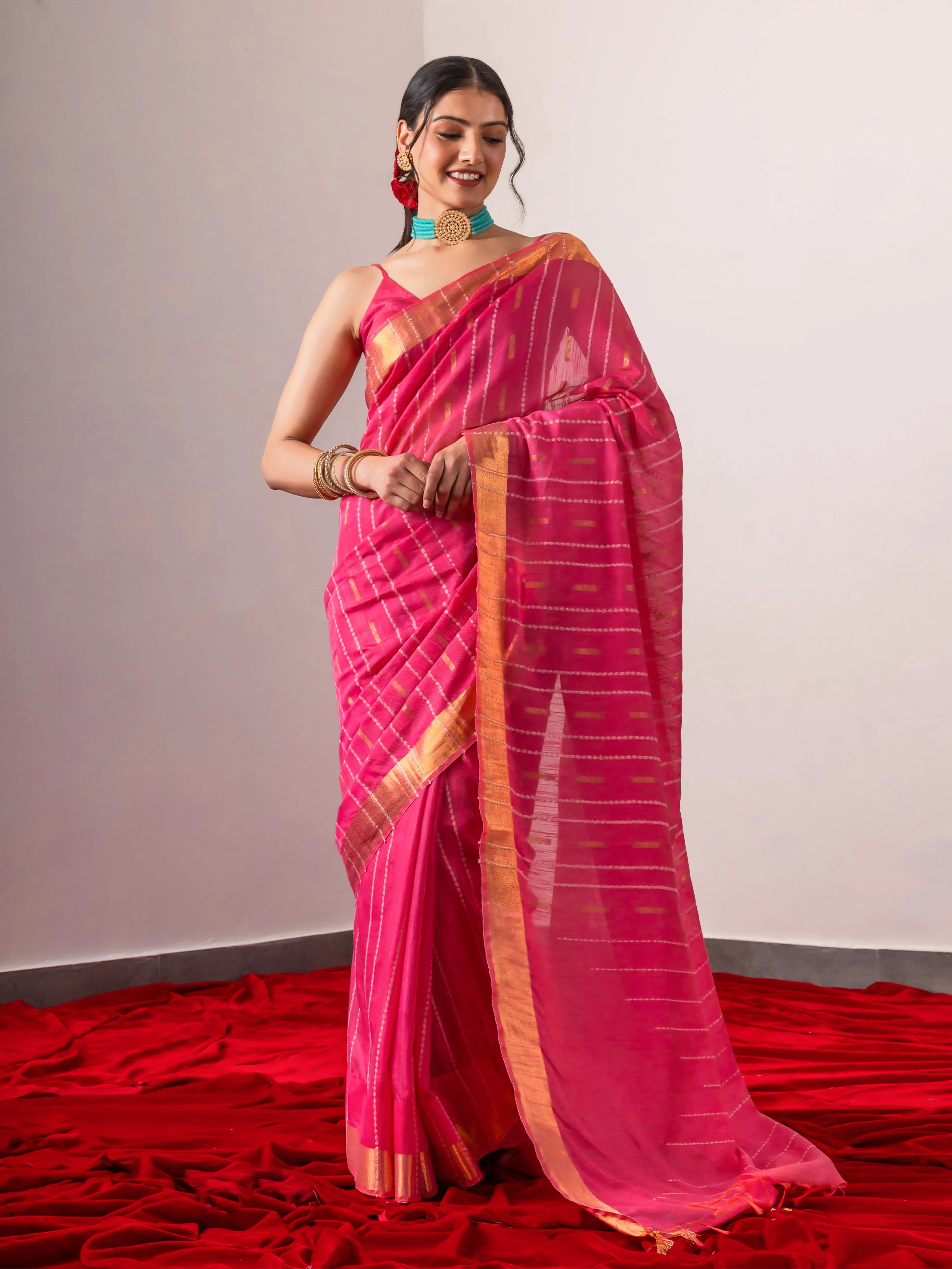 Masoom Pink Soft Bhagalpur Silk Blend saree with Blouse Fabric