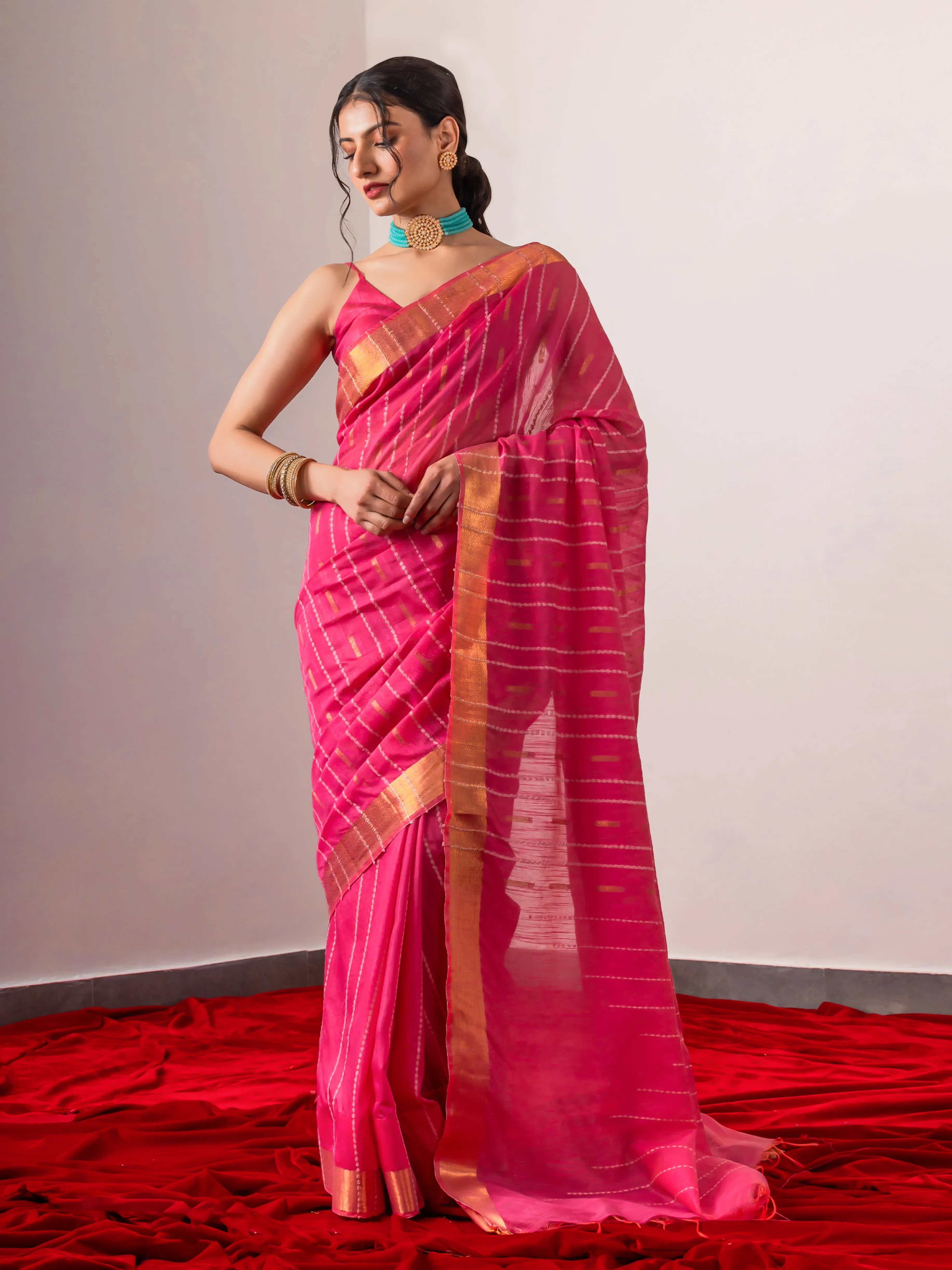 Masoom Pink Soft Bhagalpur Silk Blend saree with Blouse Fabric