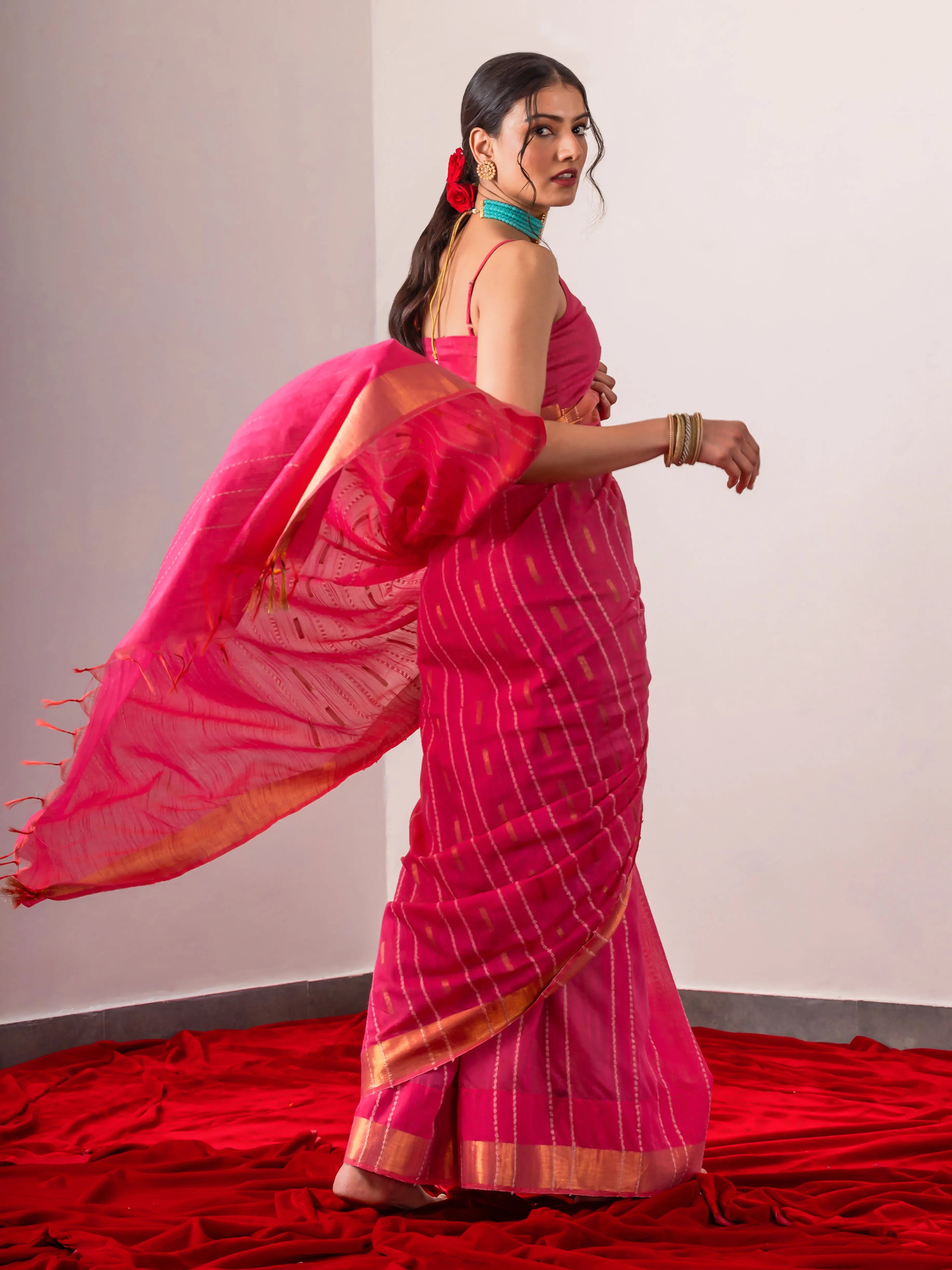 Masoom Pink Soft Bhagalpur Silk Blend saree with Blouse Fabric