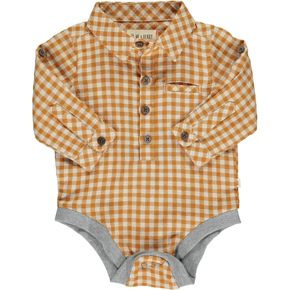 Me & Henry Jasper Woven Onesie - Gold Plaid
