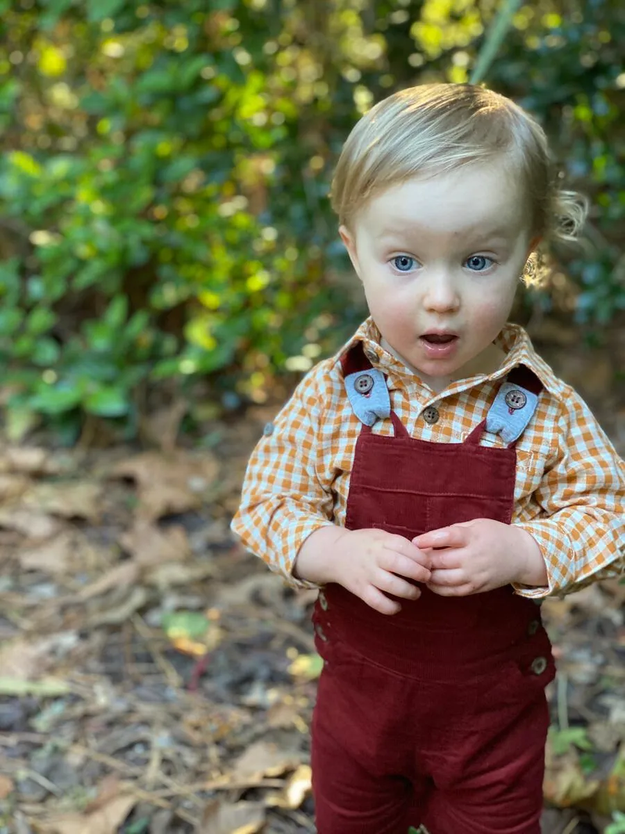Me & Henry Jasper Woven Onesie - Gold Plaid