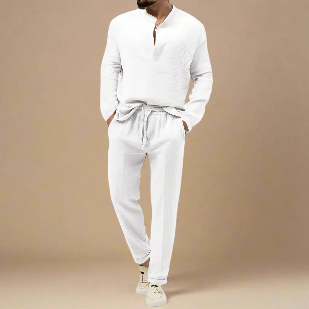 Men's Casual Two-Piece Summer Set With Longsleeve and Breezy Trousers