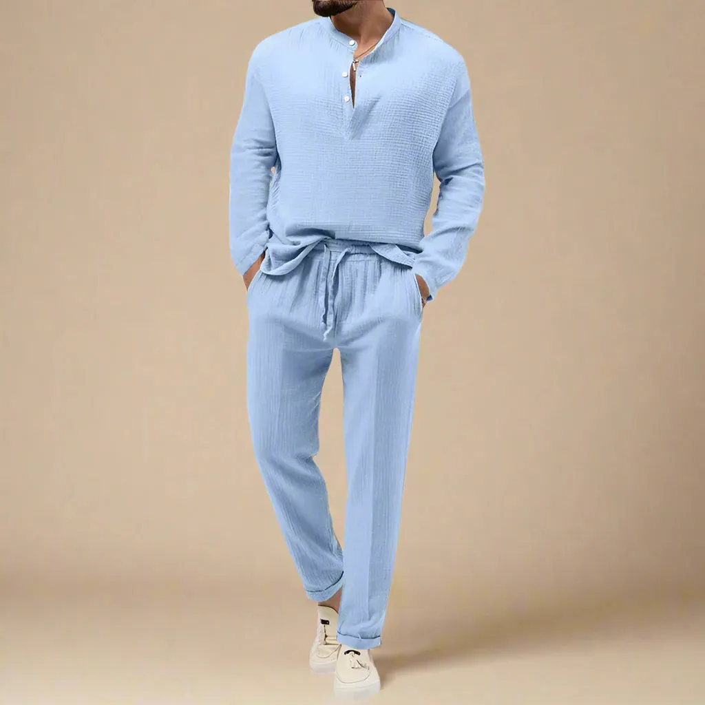 Men's Casual Two-Piece Summer Set With Longsleeve and Breezy Trousers