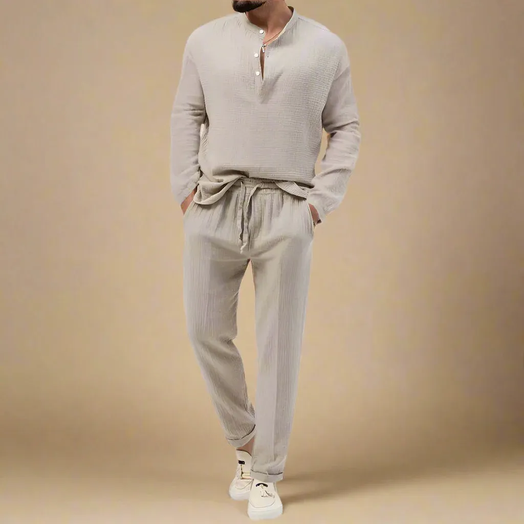 Men's Casual Two-Piece Summer Set With Longsleeve and Breezy Trousers
