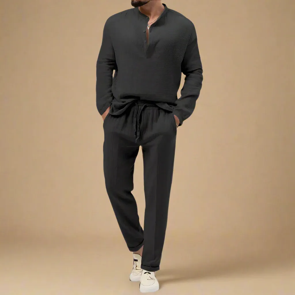 Men's Casual Two-Piece Summer Set With Longsleeve and Breezy Trousers