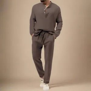 Men's Casual Two-Piece Summer Set With Longsleeve and Breezy Trousers