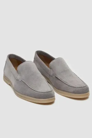 Men’s Suede Leather Moccasin Slip On Loafer Shoes - Breezy - Grey