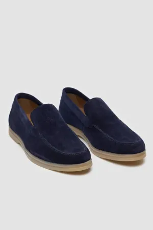 Men’s Suede Leather Moccasin Slip On Loafer Shoes - Breezy - Navy
