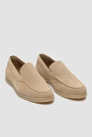 Men’s Suede Leather Moccasin Slip On Loafer Shoes - Breezy - Sand Beige