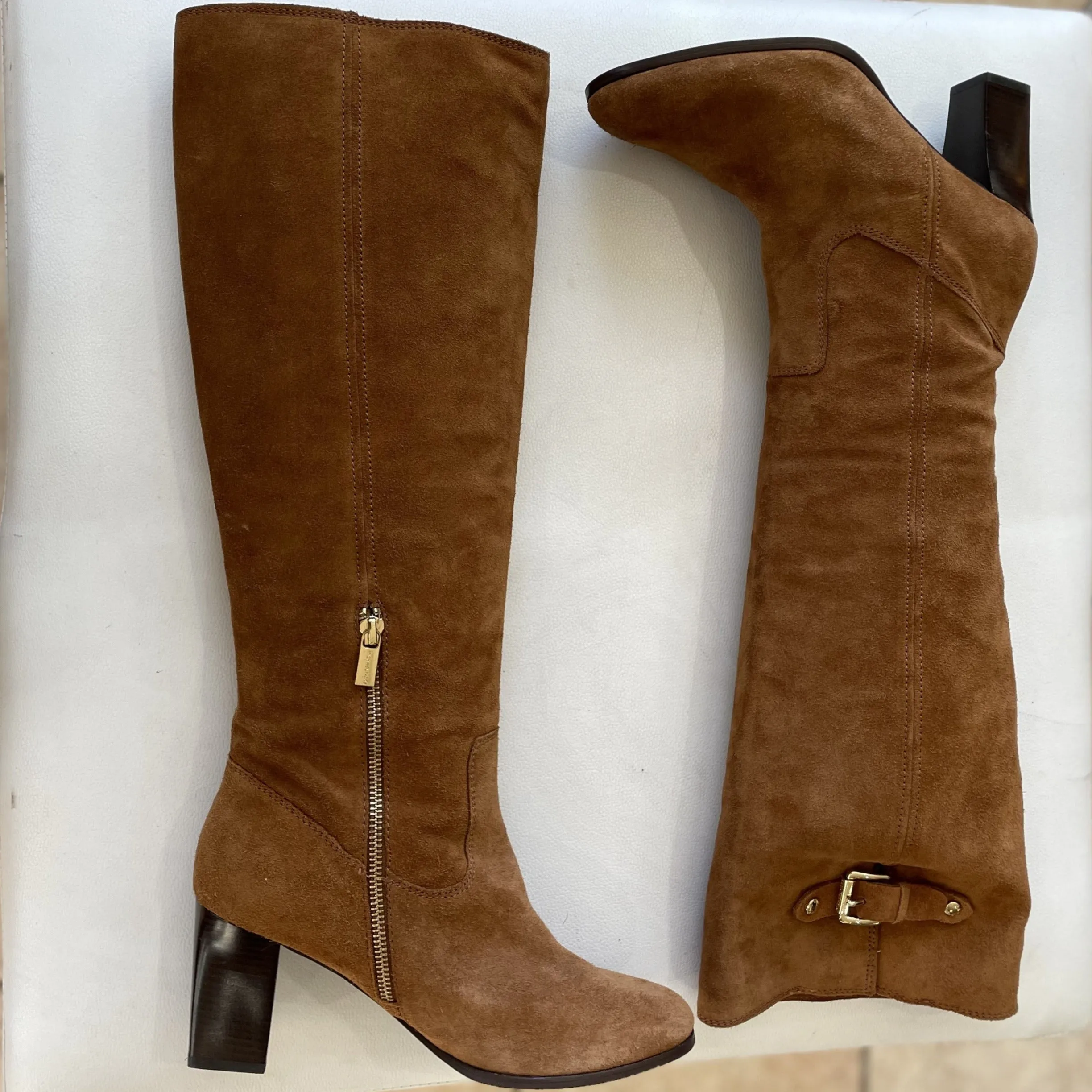 MICHAEL KORS Camel Suede Burke Knee High Boots Size 9 NWOT